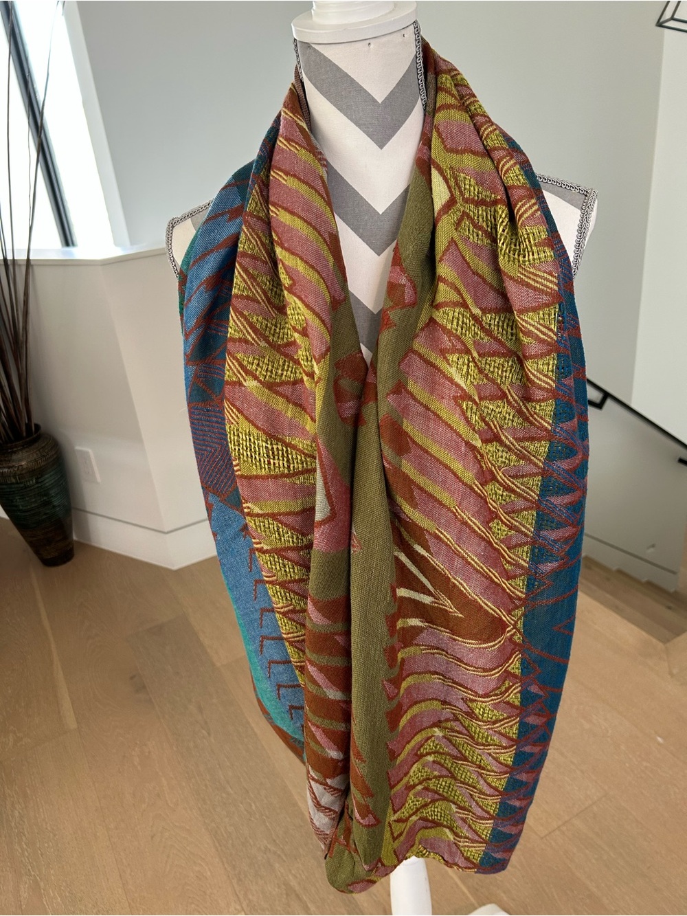 Collection Eighteen Multicolor Patterned Women's Scarf - Olive, Pink & Blue